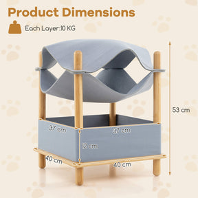 2-Tier Wooden Cat House, Modern Cat Tree w/ Semi-enclosed Condo