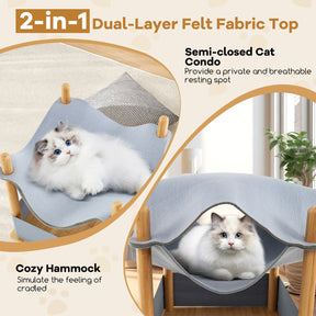2-Tier Wooden Cat House, Modern Cat Tree w/ Semi-enclosed Condo