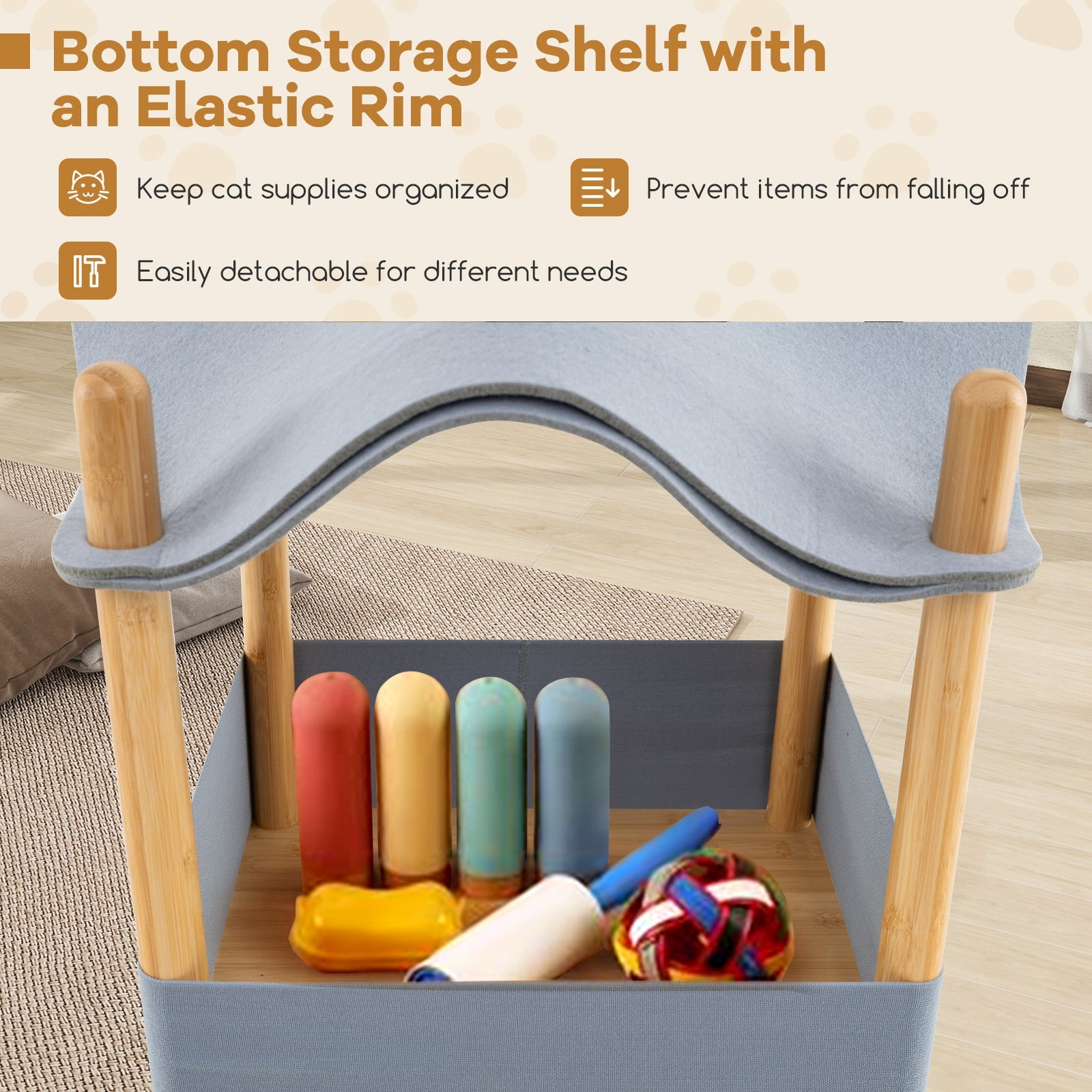 2-Tier Wooden Cat House, Modern Cat Tree w/ Semi-enclosed Condo