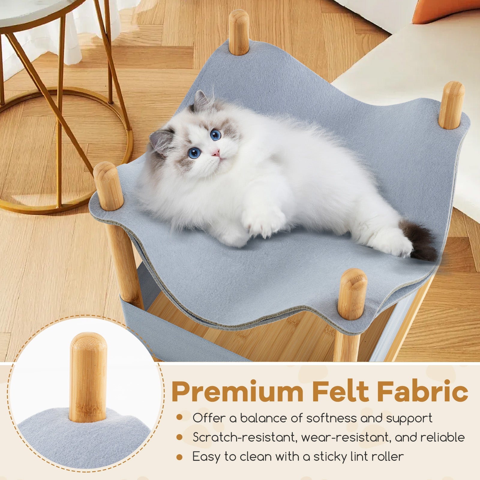 2-Tier Wooden Cat House, Modern Cat Tree w/ Semi-enclosed Condo