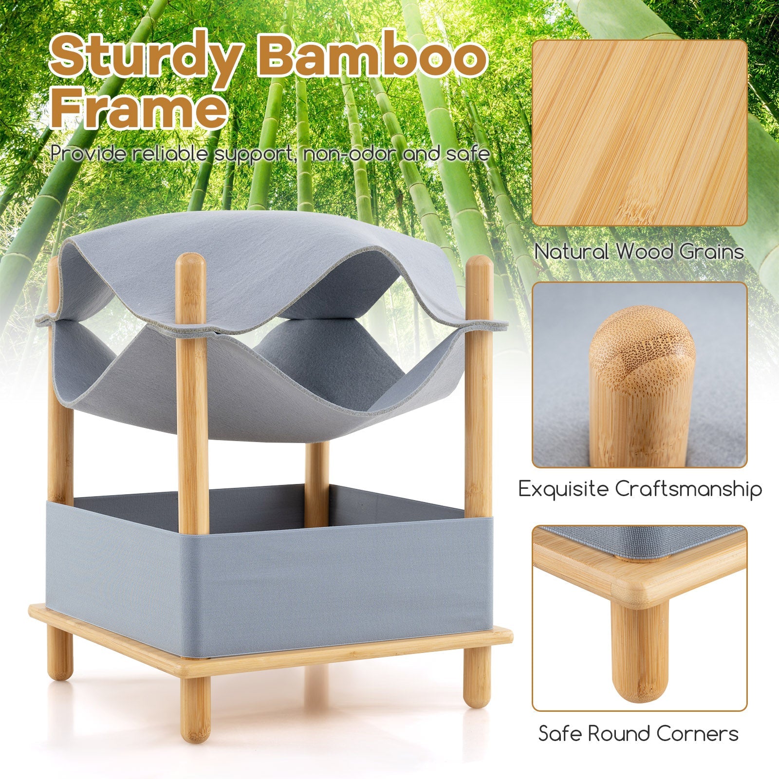 2-Tier Wooden Cat House, Modern Cat Tree w/ Semi-enclosed Condo