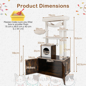 1.5 m Cat Tree with Litter Box Enclosure Hidden Washroom