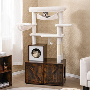 1.5 m Cat Tree with Litter Box Enclosure Hidden Washroom
