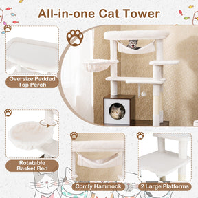 1.5 m Cat Tree with Litter Box Enclosure Hidden Washroom