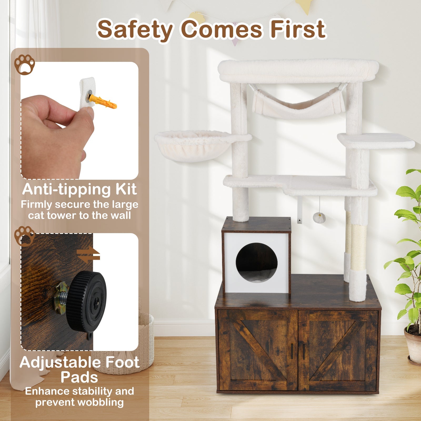 1.5 m Cat Tree with Litter Box Enclosure Hidden Washroom