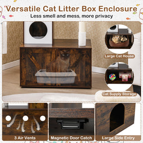 1.5 m Cat Tree with Litter Box Enclosure Hidden Washroom