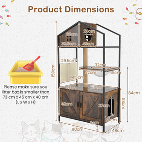 Industrial Cat Tower with Hidden Washroom and Litter Box Enclosure