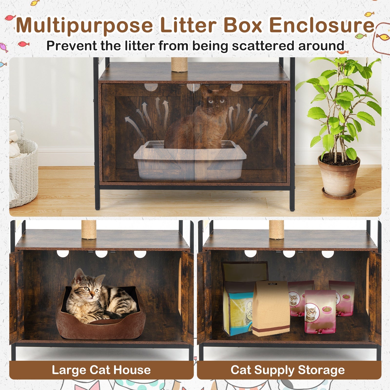 Industrial Cat Tower with Hidden Washroom and Litter Box Enclosure