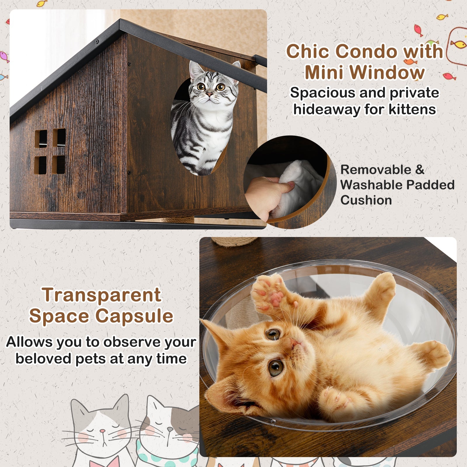 Industrial Cat Tower with Hidden Washroom and Litter Box Enclosure