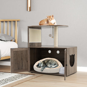 88 cm Tall Wooden Cat Tower with Sisal Scratching Post and Mat Dangling Ball and Top Perch