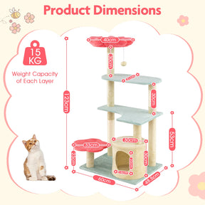 123 cm Tall Cat Tree, Multi-Level Aesthetic Floral Kitten Tower w/Flower-Shaped Plush Padded Perch