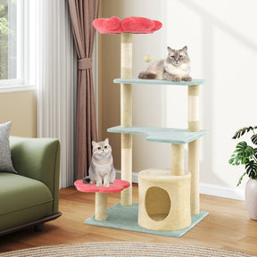 123 cm Tall Cat Tree, Multi-Level Aesthetic Floral Kitten Tower w/Flower-Shaped Plush Padded Perch