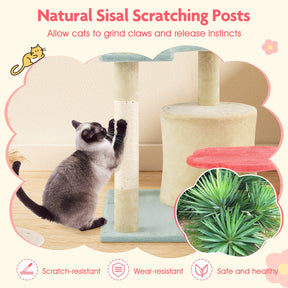 123 cm Tall Cat Tree, Multi-Level Aesthetic Floral Kitten Tower w/Flower-Shaped Plush Padded Perch