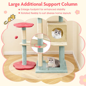 155 cm Tall Cat Tree, Multi-Level Aesthetic Floral Kitten Tower w/Flower-Shaped Plush Padded Perch