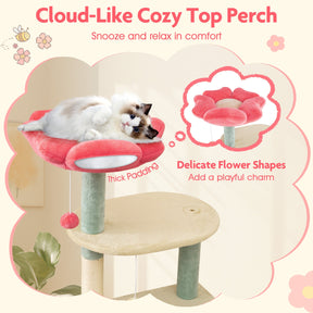 155 cm Tall Cat Tree, Multi-Level Aesthetic Floral Kitten Tower w/Flower-Shaped Plush Padded Perch