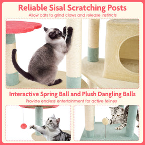 155 cm Tall Cat Tree, Multi-Level Aesthetic Floral Kitten Tower w/Flower-Shaped Plush Padded Perch