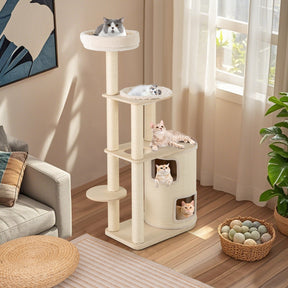 151 cm Wooden Cat Tower with Sisal Scratching Posts and Washable Plush Cushion