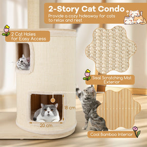151 cm Wooden Cat Tower with Sisal Scratching Posts and Washable Plush Cushion