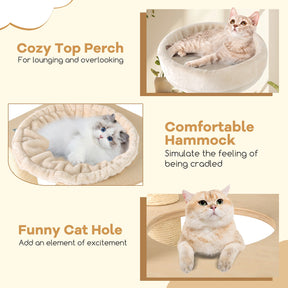 151 cm Wooden Cat Tower with Sisal Scratching Posts and Washable Plush Cushion