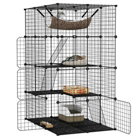 3/4 Tier Cat Enclosure, 107 CM Large Cat Cage w/Comfy Hammock, 2 Ladders, 3 Doors & 1 Sky Window for Easy Access