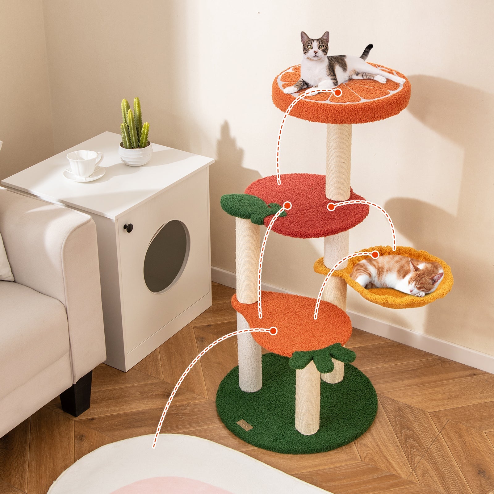 Fruit Style Cat Tree, Multi-level Cat Tower w/Padded Top Perch