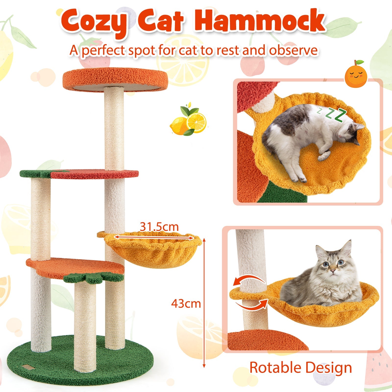 Fruit Style Cat Tree, Multi-level Cat Tower w/Padded Top Perch