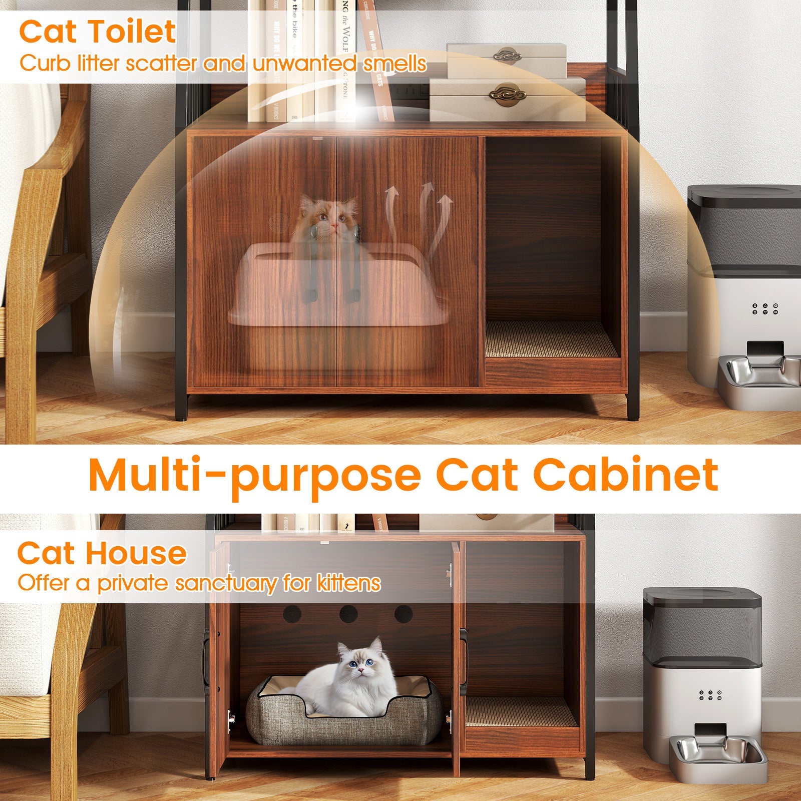 Cat Litter Box Enclosure with Storage Shelves