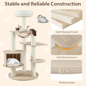 132cm Tall Wooden Cat Tree with Condo and Multi-Level Climbing Stand