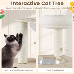 132cm Tall Wooden Cat Tree with Condo and Multi-Level Climbing Stand