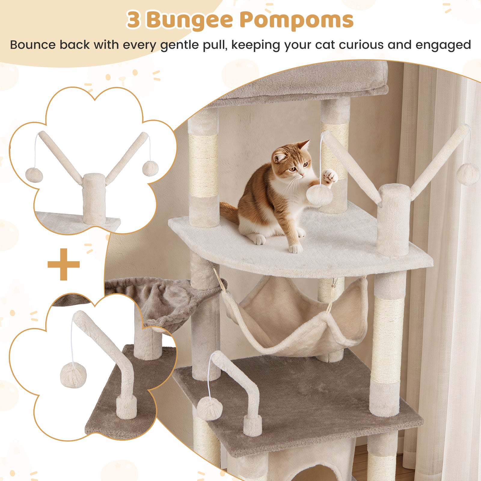 127cm Tall Cat Tree with Scratching Post for Indoor Felines