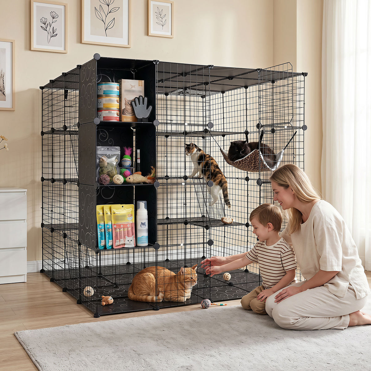4-Tier Cat Cage, DIY Cat Enclosure w/Skylight