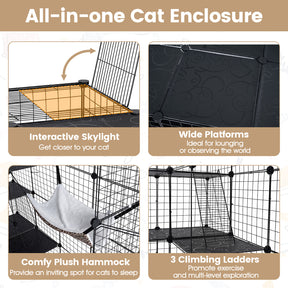 4-Tier Cat Cage, DIY Cat Enclosure w/Skylight