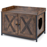 Cat Litter Box Enclosure, Hidden Litter Box Furniture with 2 Barn Doors, Metal Legs and Side Entrance