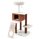 Modern Cat Tree Tower, Multi-Level Climbing Tower with Scratching Post & Groomer Brush Post