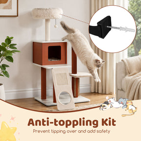 Modern Cat Tree Tower, Multi-Level Climbing Tower with Scratching Post & Groomer Brush Post