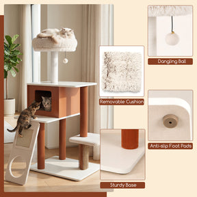 Modern Cat Tree Tower, Multi-Level Climbing Tower with Scratching Post & Groomer Brush Post
