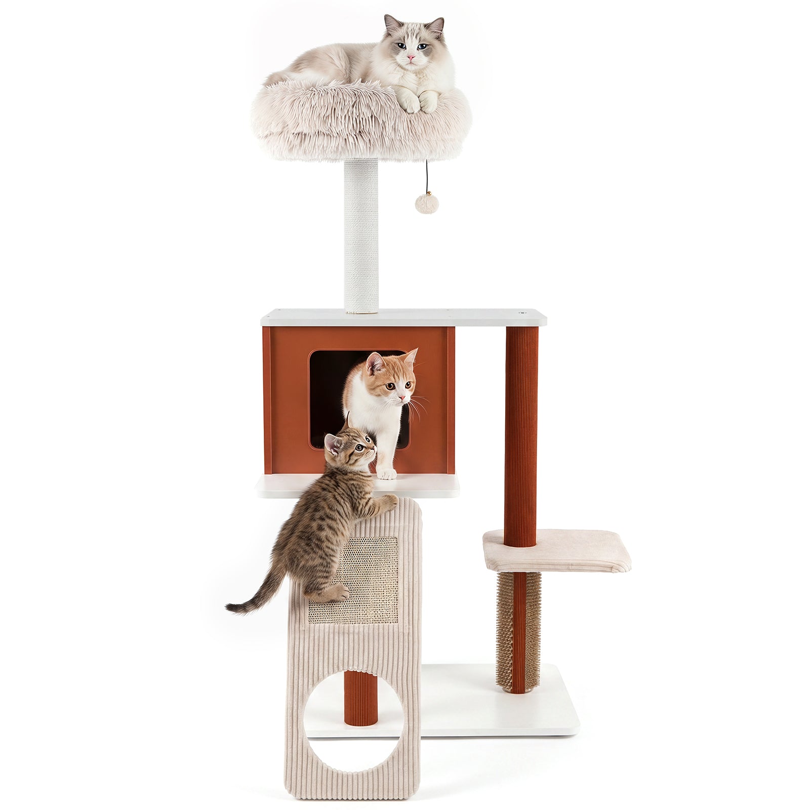 Modern Cat Tree Tower, Multi-Level Climbing Tower with Scratching Post & Groomer Brush Post