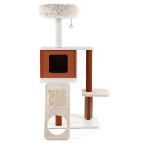 Modern Cat Tree Tower, Multi-Level Climbing Tower with Scratching Post & Groomer Brush Post