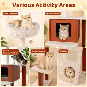 Modern Cat Tree Tower, Multi-Level Climbing Tower with Scratching Post & Groomer Brush Post
