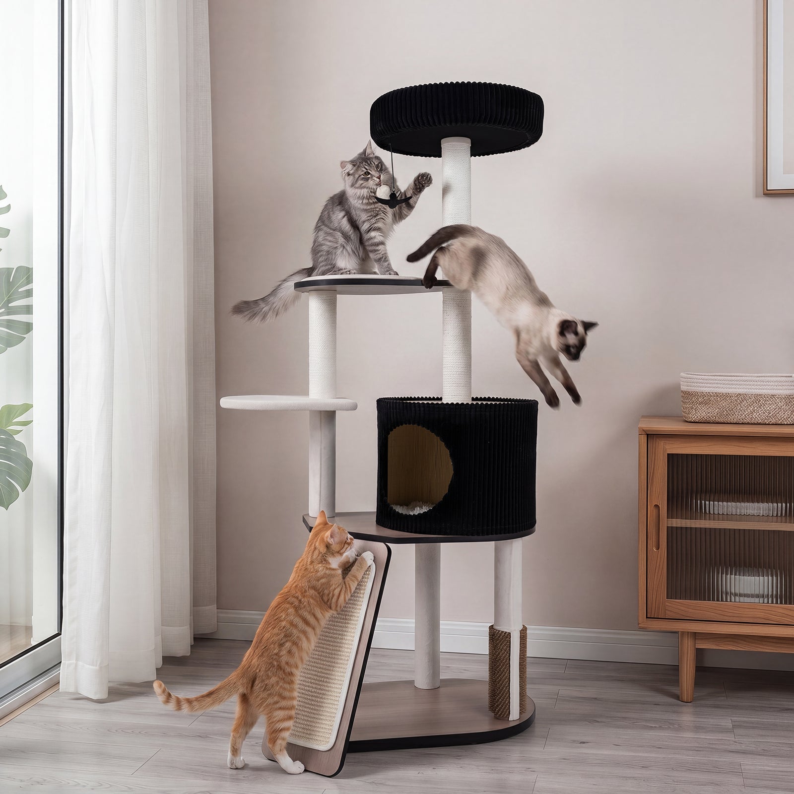 61"/155 CM Large Cat Tree Tower, Multi-Level Indoor Pet Activity Center with Condo