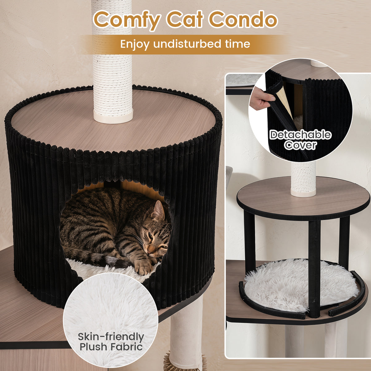 61"/155 CM Large Cat Tree Tower, Multi-Level Indoor Pet Activity Center with Condo