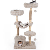 147cm Cat Tree Tower with Cat Cave, Hanging Hammock & 3 Platforms