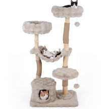 147cm Cat Tree Tower with Cat Cave, Hanging Hammock & 3 Platforms