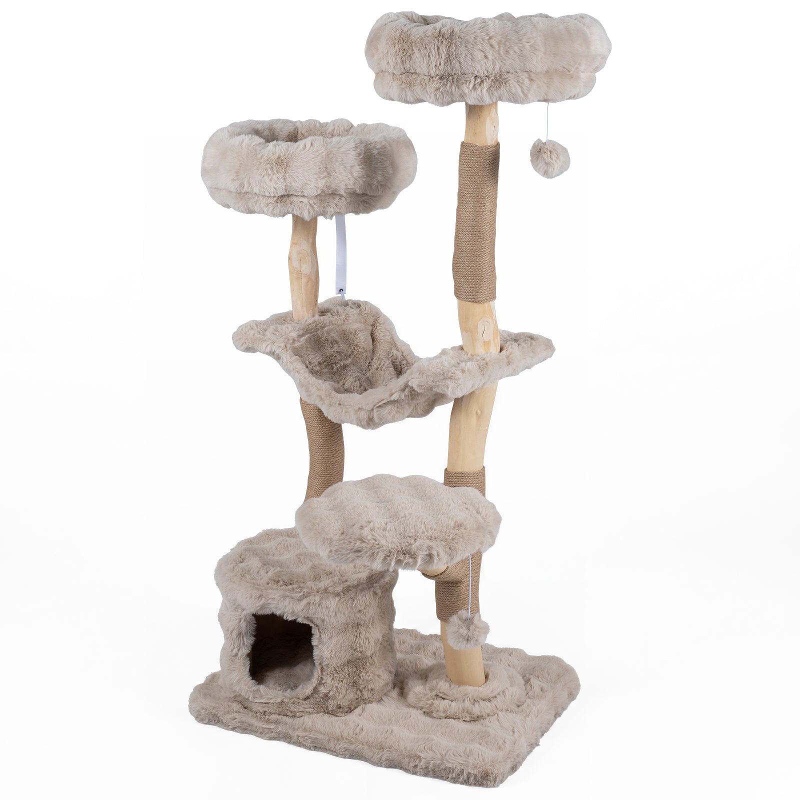 147cm Cat Tree Tower with Cat Cave, Hanging Hammock & 3 Platforms