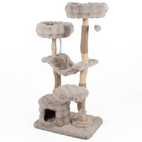 147cm Cat Tree Tower with Cat Cave, Hanging Hammock & 3 Platforms