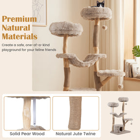 147cm Cat Tree Tower with Cat Cave, Hanging Hammock & 3 Platforms