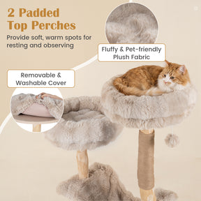 147cm Cat Tree Tower with Cat Cave, Hanging Hammock & 3 Platforms