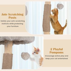 147cm Cat Tree Tower with Cat Cave, Hanging Hammock & 3 Platforms