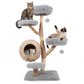 5-Tier Cat Tree, 134cm Wooden Cat Tower with Woven Cat Condo, Plush Perches