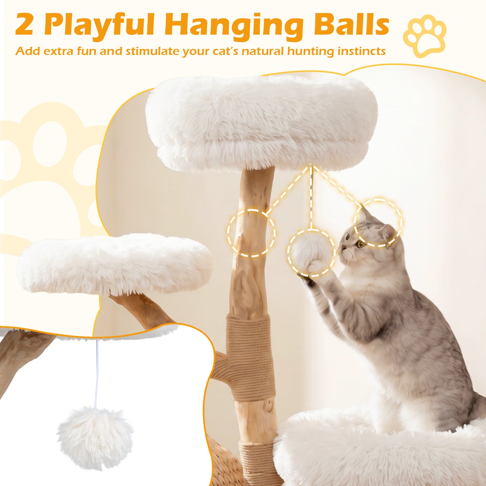 5-Tier Cat Tree, 134cm Wooden Cat Tower with Woven Cat Condo, Plush Perches